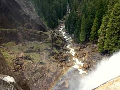 Looking over the top of Vernal Falls to the Mist Trail below