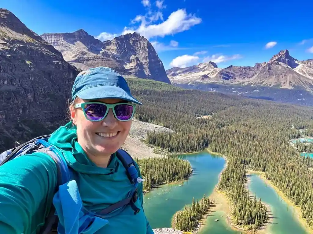 A woman takes a selfie at Opabin Prospect