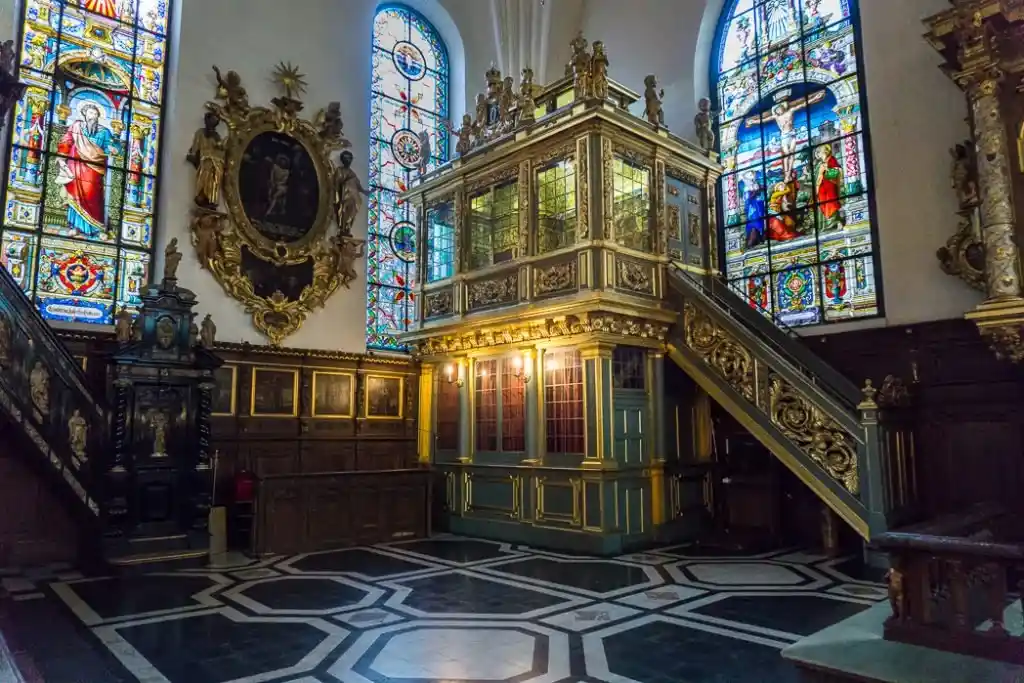The interior of Tyska Kyrkan in Stockholm. Visit it on the Ultimate Self-Guided Walking Tour of Stockholm