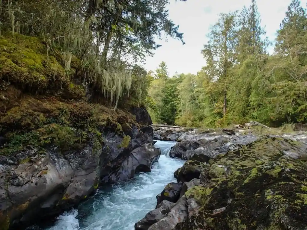 Skutz Falls on the Cowichan River is an easy side trip from the Pacific Marine Circle Route on Vancouver Island.