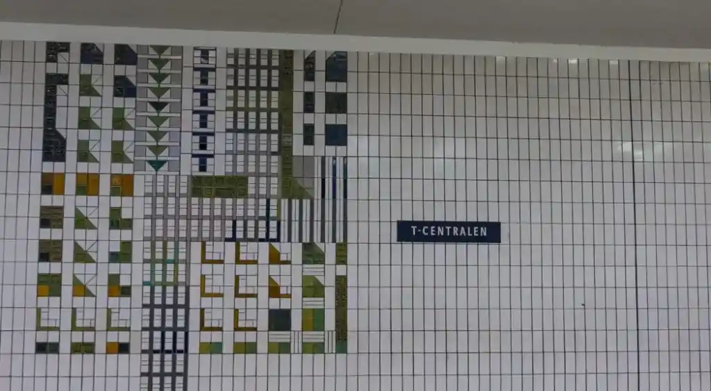 Art at T-Centralen Station on the Stockholm subway. Find out how to visit this station and 11 others on a self-guided tour of Stockholm subway art.