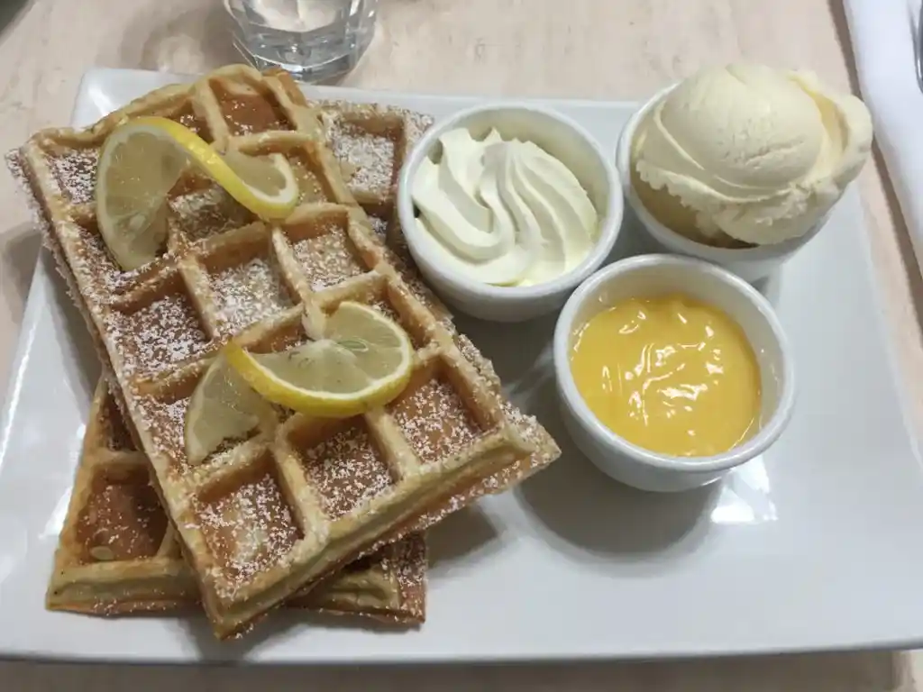 Waffles at the cafe at House of Anvers Chocolate in Devonport, Tasmania.