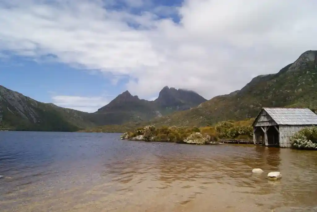 The boathouse at Dove Lake in Cradle Mountain National Park.