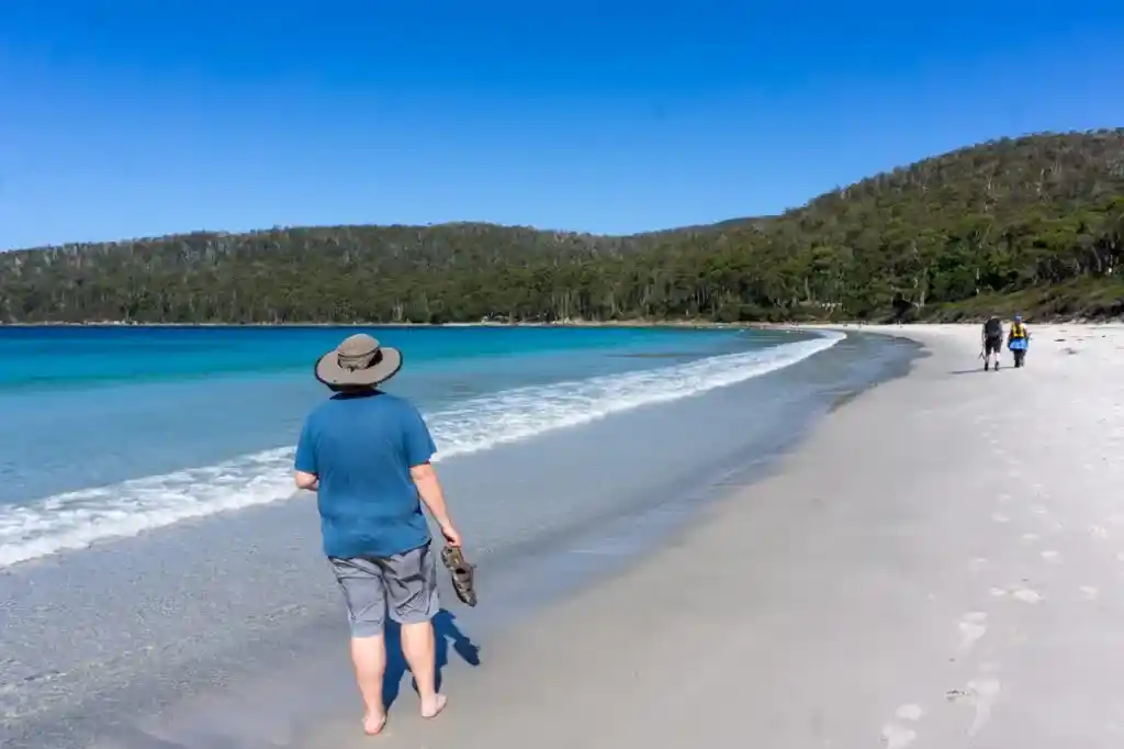 The beach at Fortescue Bay in Tasman National Park 