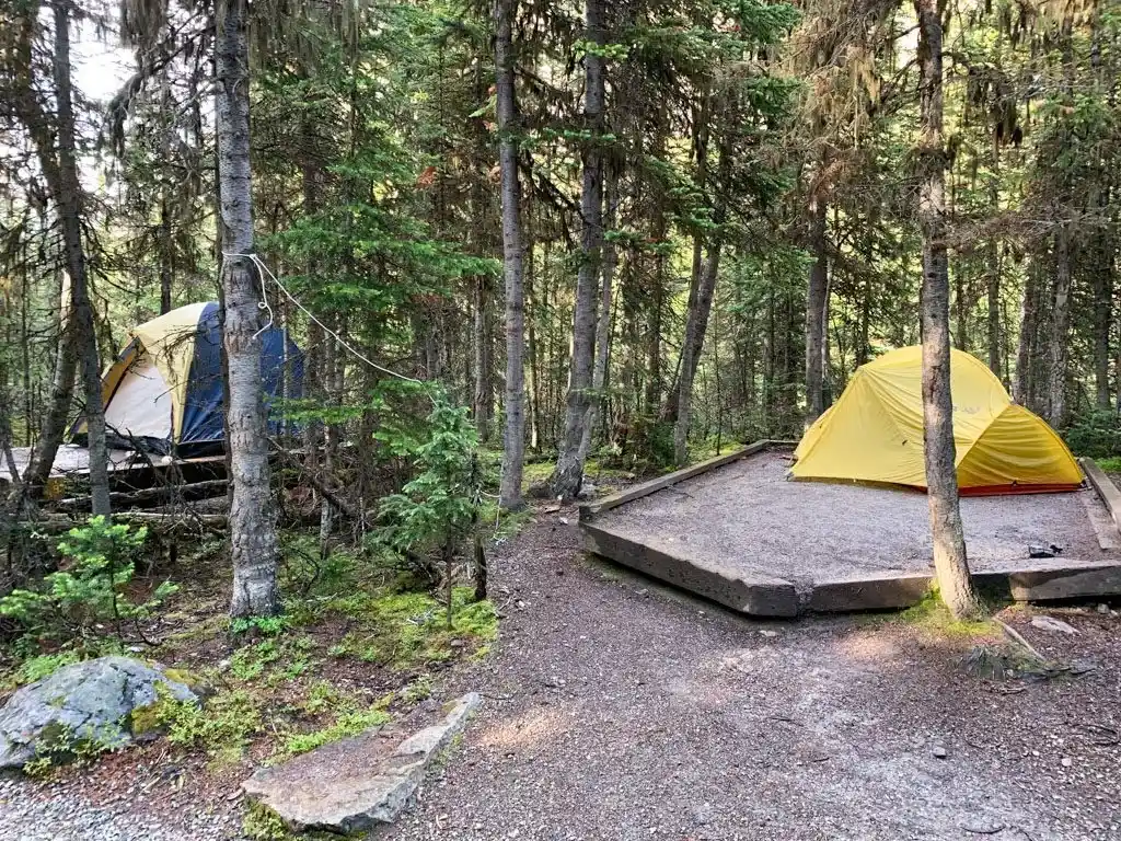 Tents on raised platforms in Yoho National Park