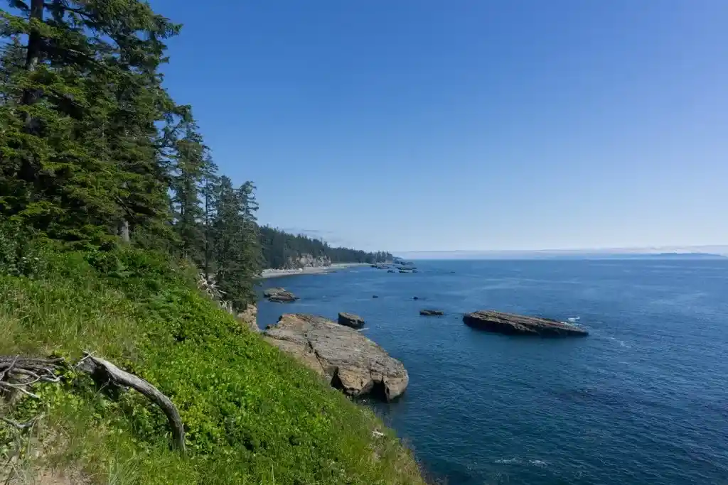 The view of Tsusiat beach from a bluff on the West Coast Trail