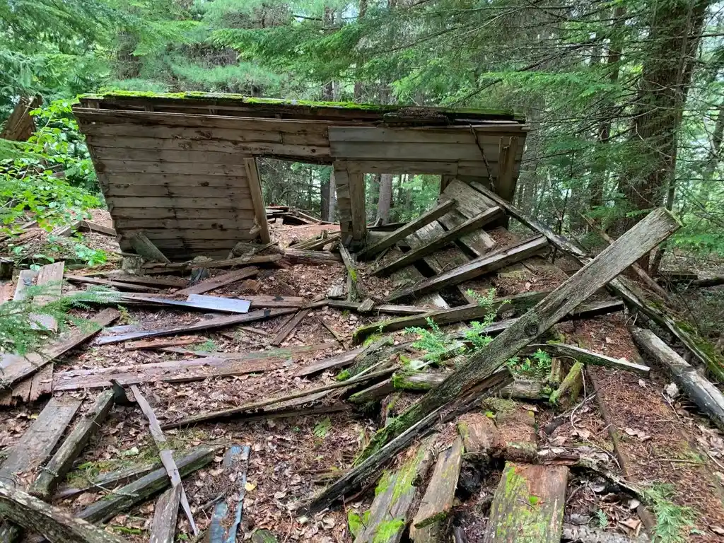 Collapsed building at Parkhurst Ghost Town in British Columbia, Canada