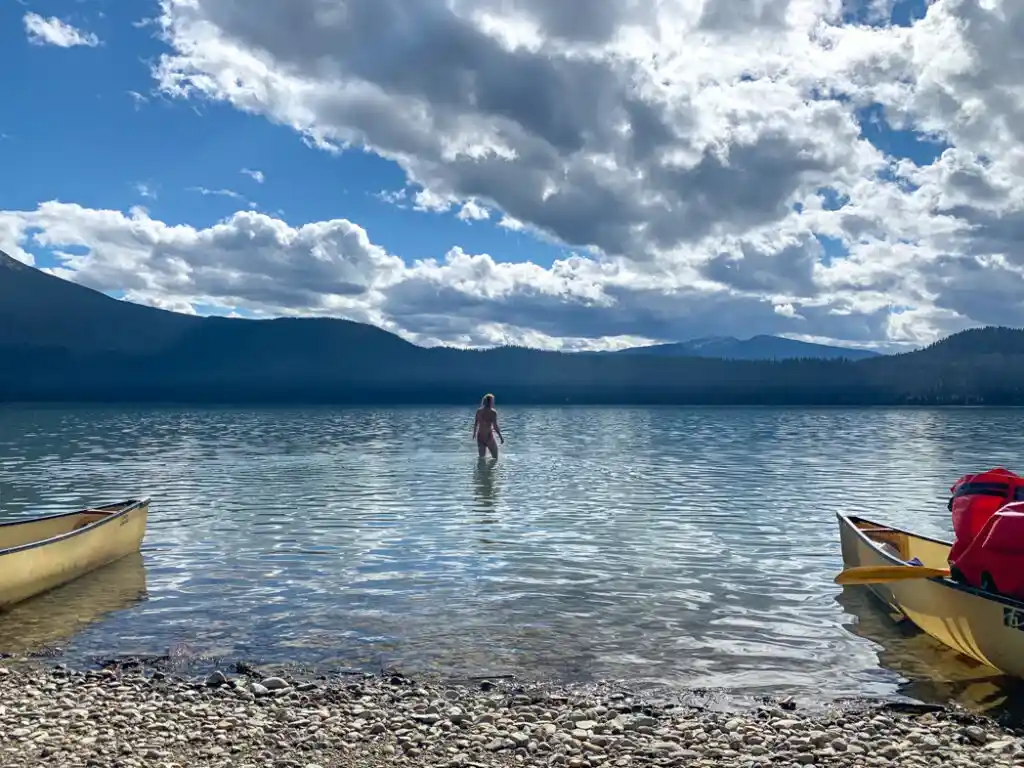 Swimming in Sandy Lake in Bowron Lake Provincial Park