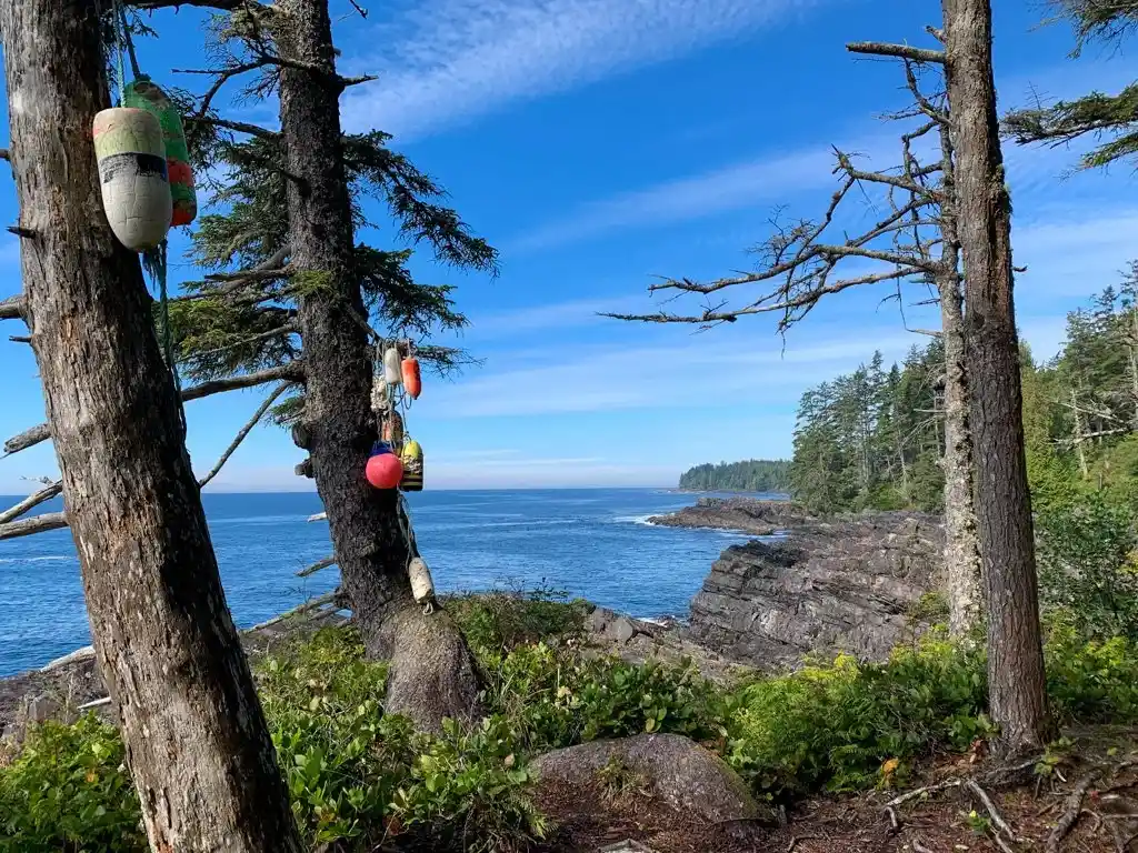 Buoys mark tidal access points on the Juan de Fuca Trail