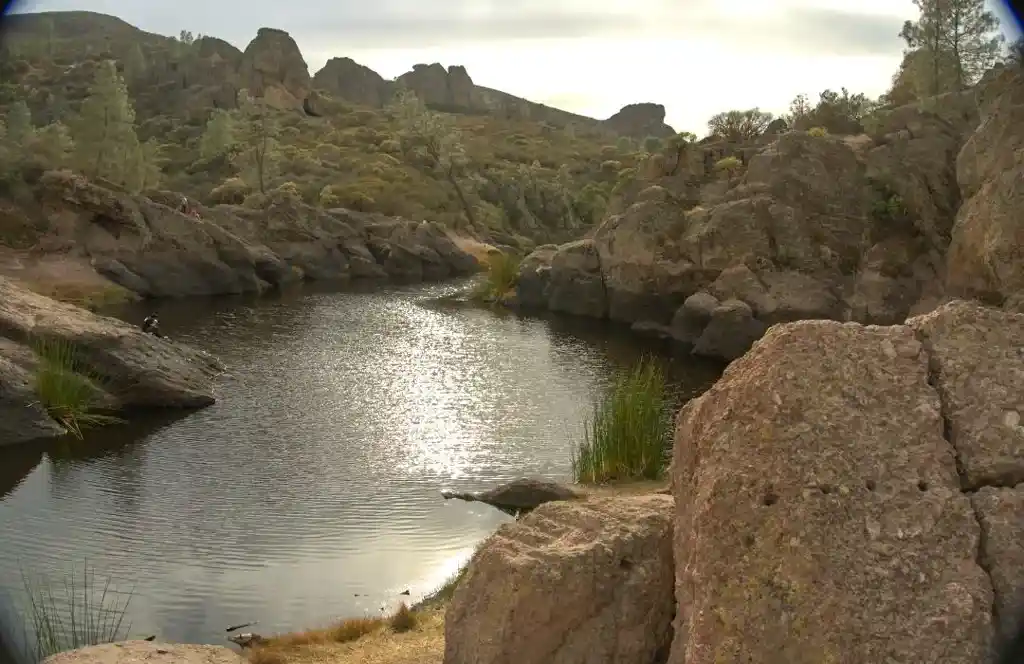 Bear Gulch Reservoir on the Bear Gulch Cave Trail in Pinnacles National Park.