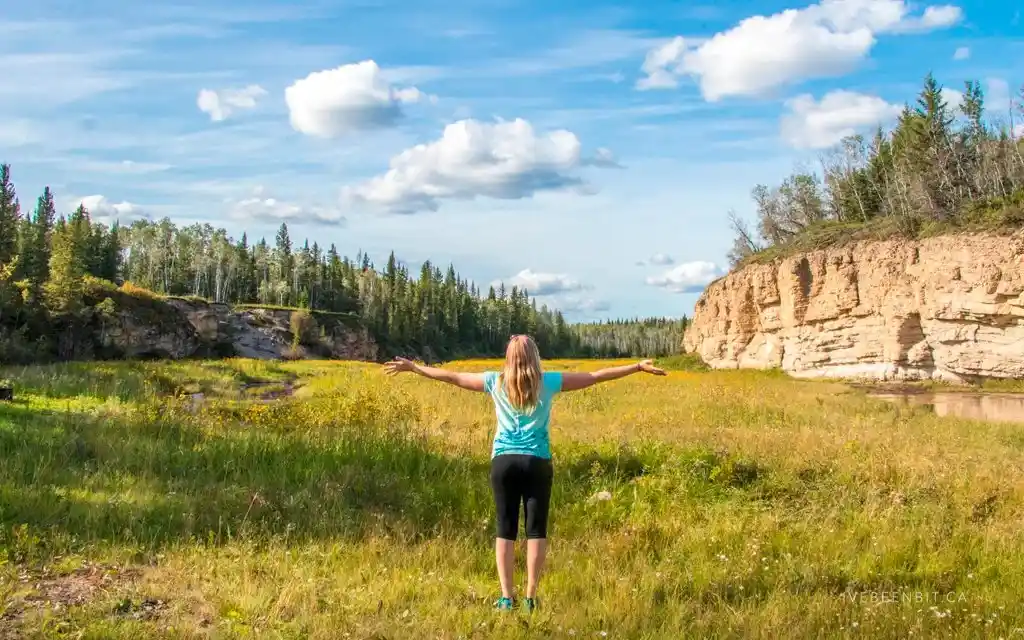 A hiker in Wood Buffalo National Park, Canada