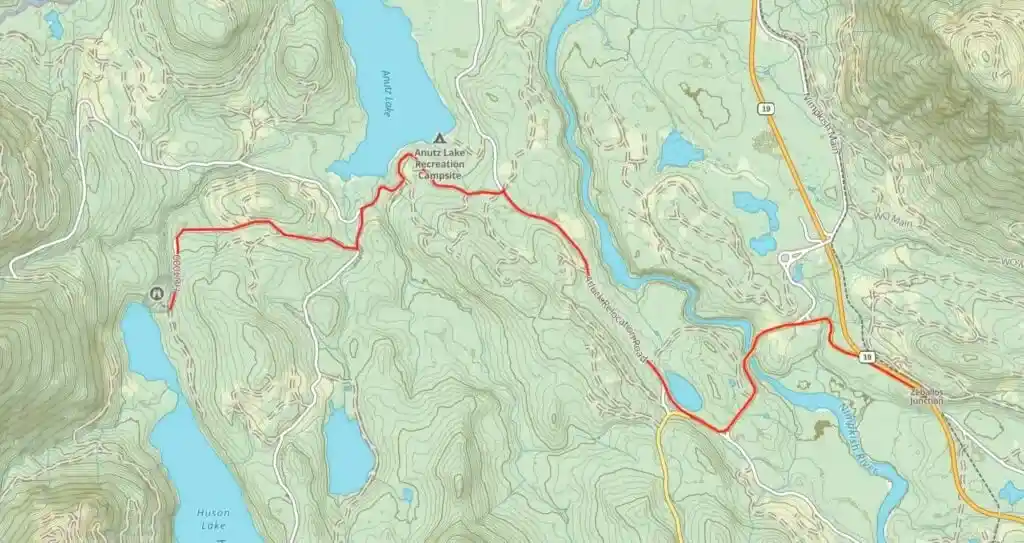 Map showing driving directions to Little Huson Caves on Vancouver Island
