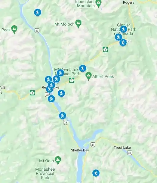 Best hikes in Revelstoke google map