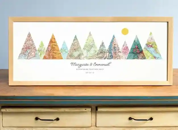 Custom hiking art made from maps