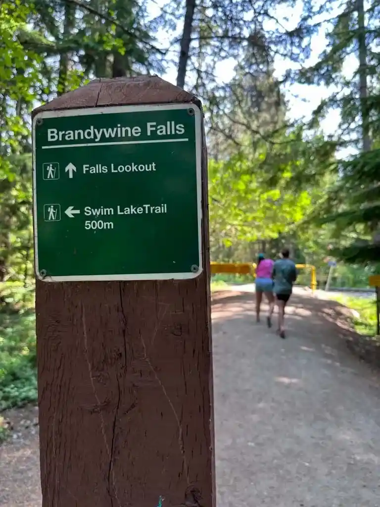 Sign pointing to the turn-off to Swim Lake