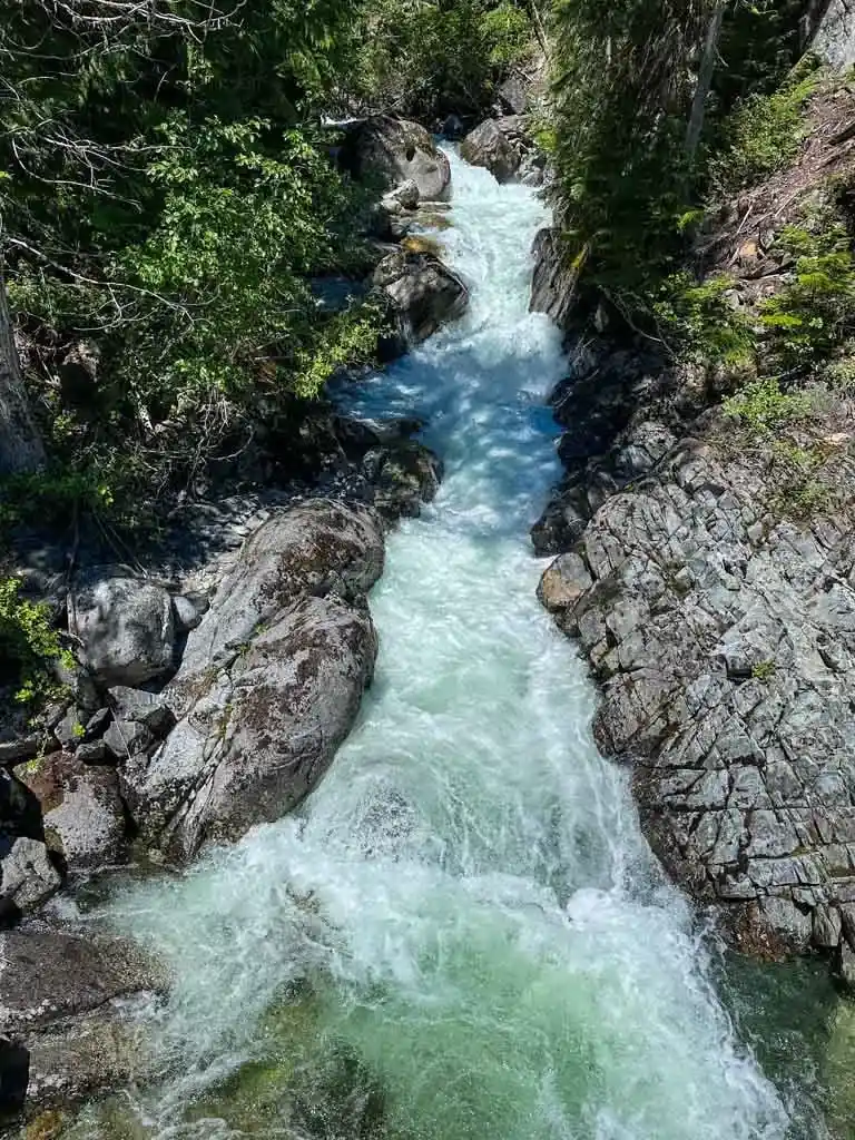 Looking down from the Twentyone Mile Creek bridge in Whistler