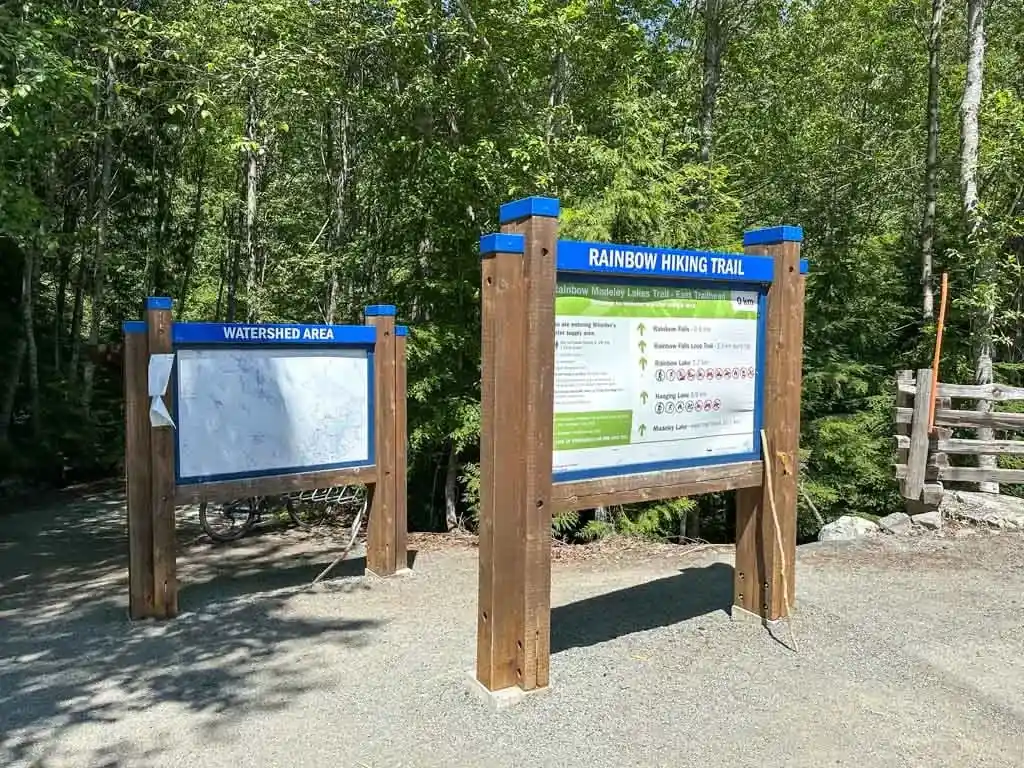 Signs at the Rainbow trailhead