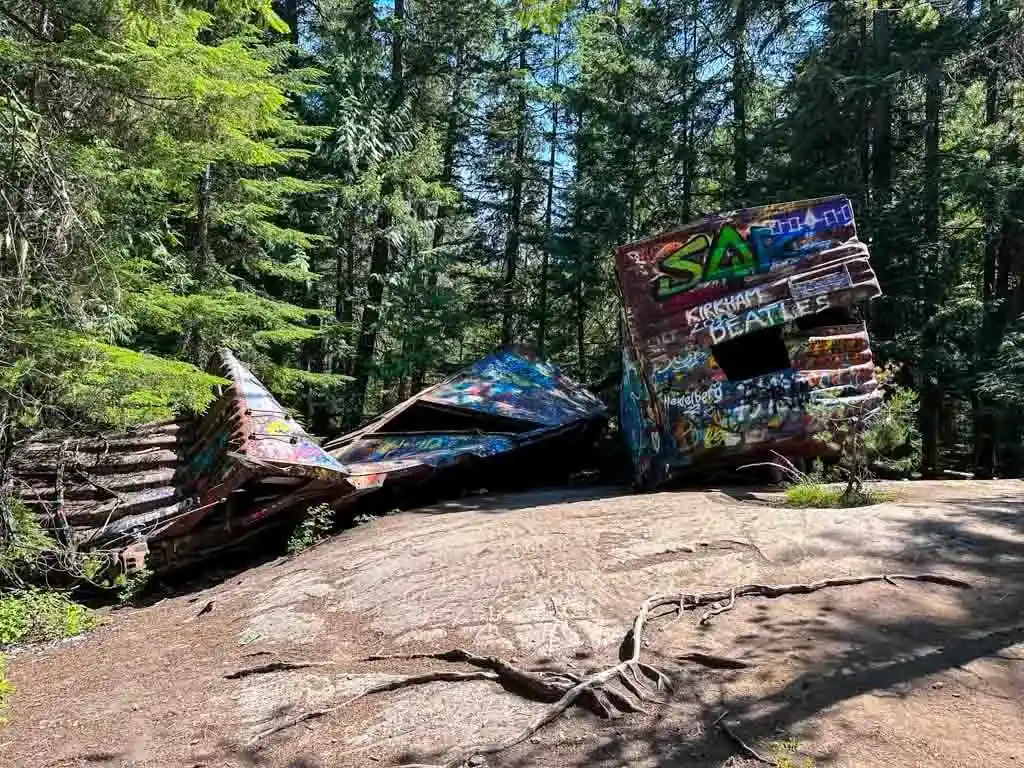 Two abandoned train cars