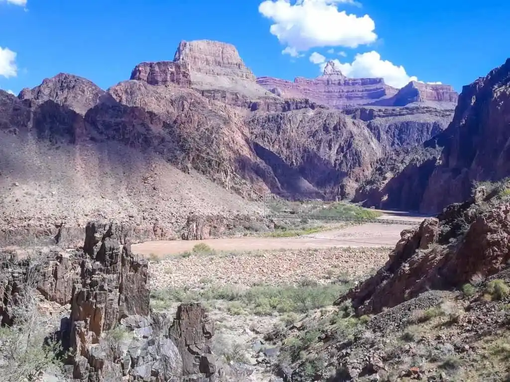 Silver Suspension Bridge on the Bright Angel Trail in the Grand Canyon.