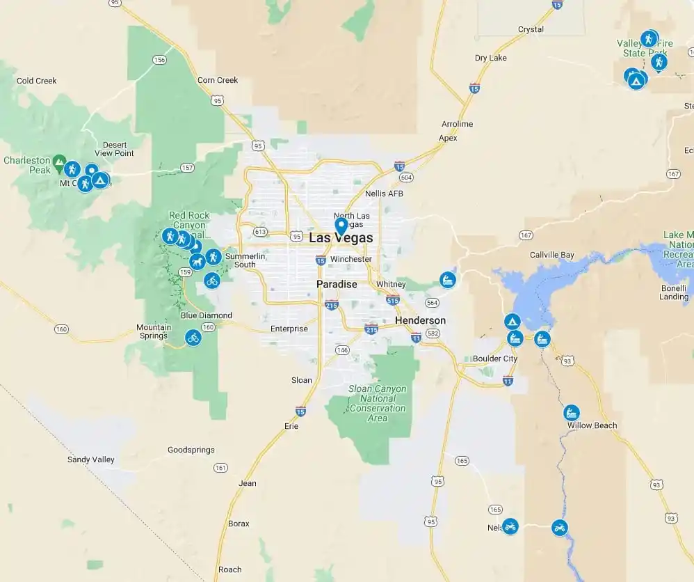 Map of outdoor activities near Las Vegas