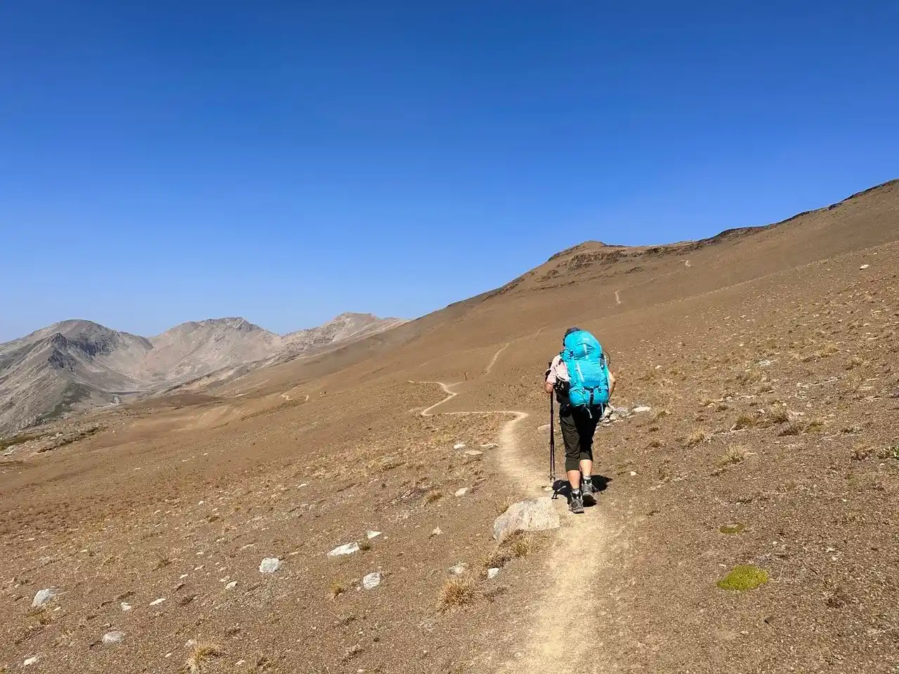 Hiking above treeline near Big Shovel Pass on the Skyline Trail in Jasper National Park - one of the best backpacking trips in the Canadian Rockies