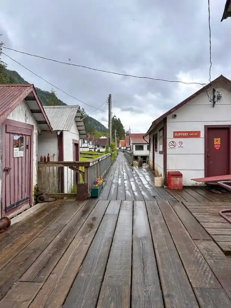 Looking down the boardwalk at the North Pacific Cannery