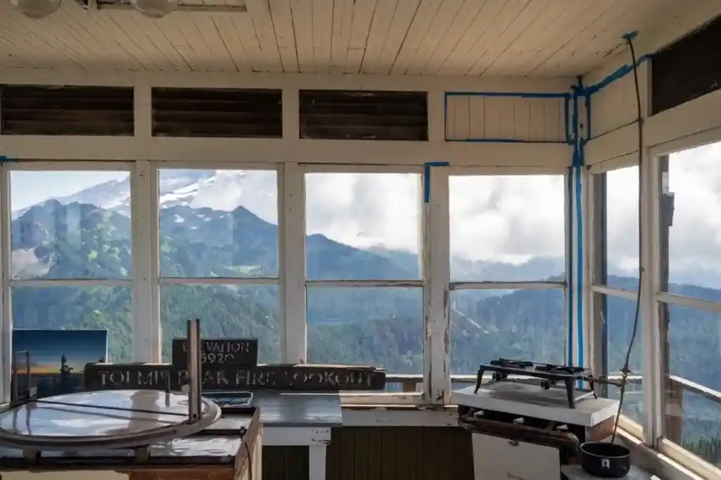 View from inside the Tolmie Peak Fire Lookout - you have to stop there on a Mount Rainier road trip