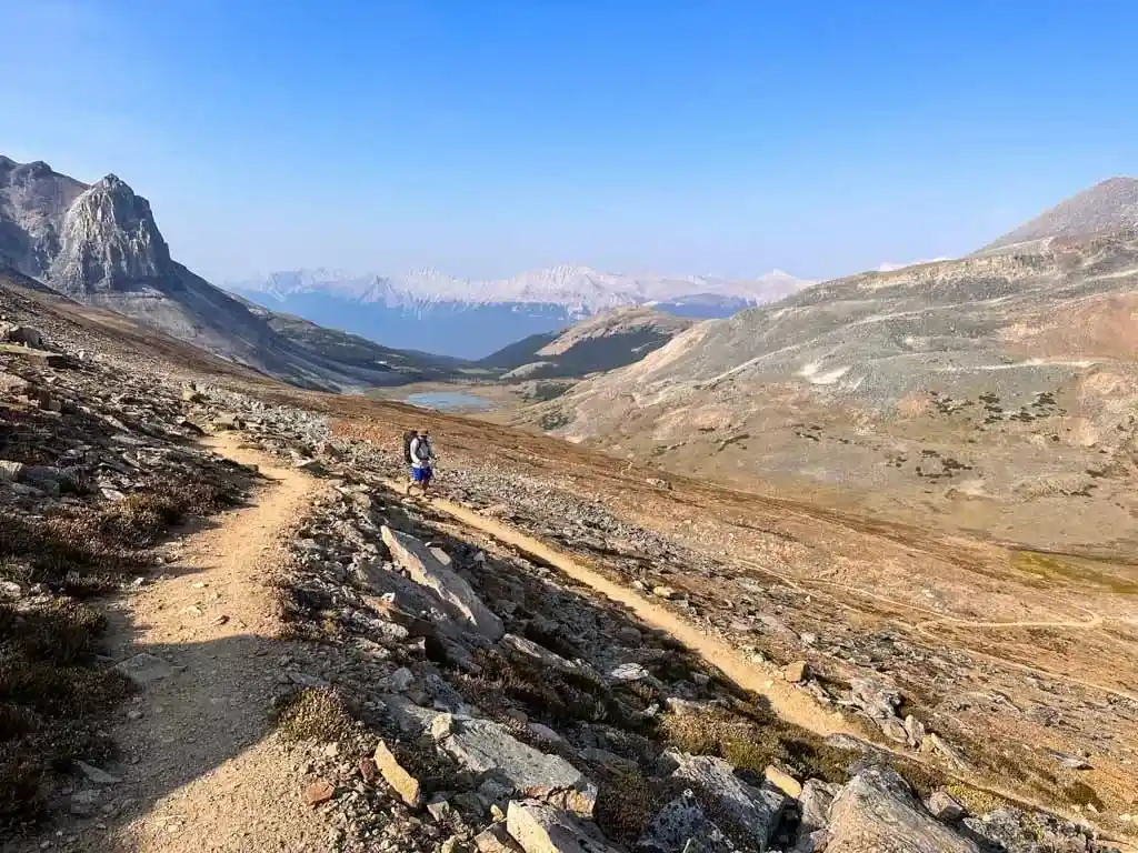 A hiker rounds a switchback on the Skyline Trail in Jasper