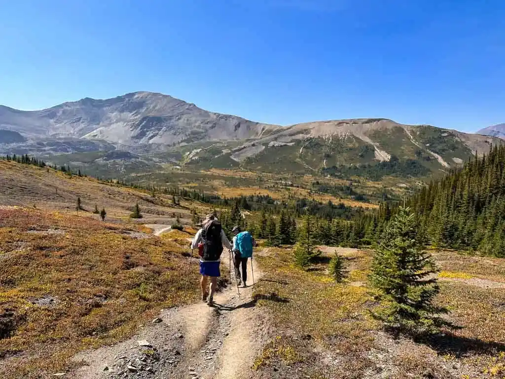 Two hikers descend from Little Shovel Pass