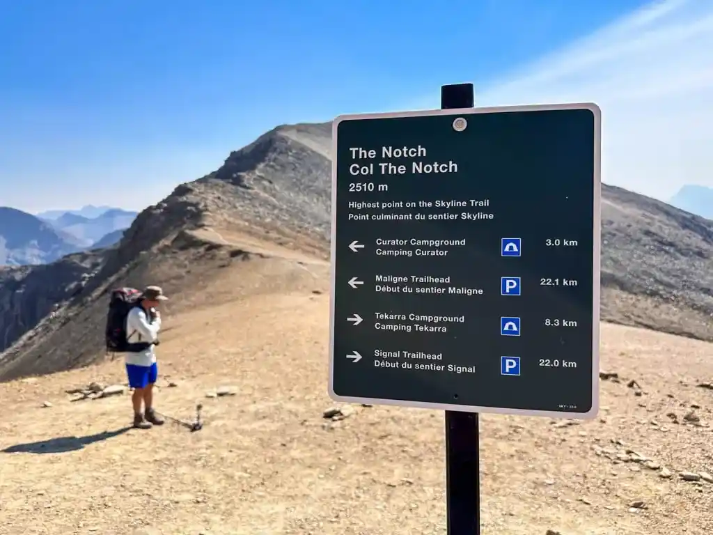 Sign at the top of the Notch in Jasper National Park