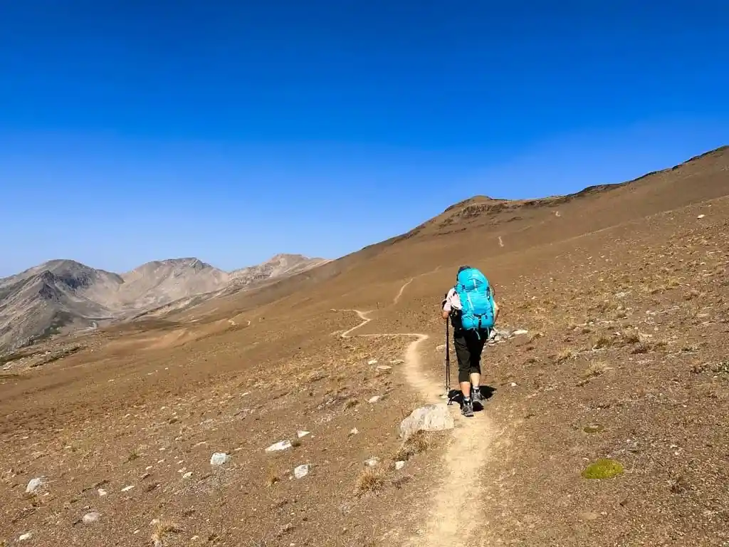 A hiker near Watchtower Junction on the Skyline Trail in Jasper