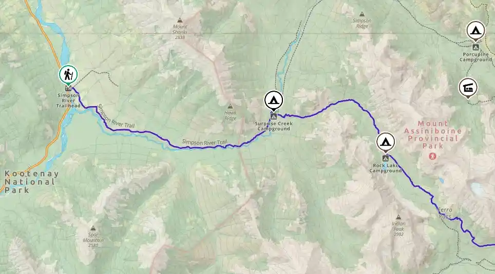 Campgrounds on the Simpson River/Ferro Pass Route to Lake Magog