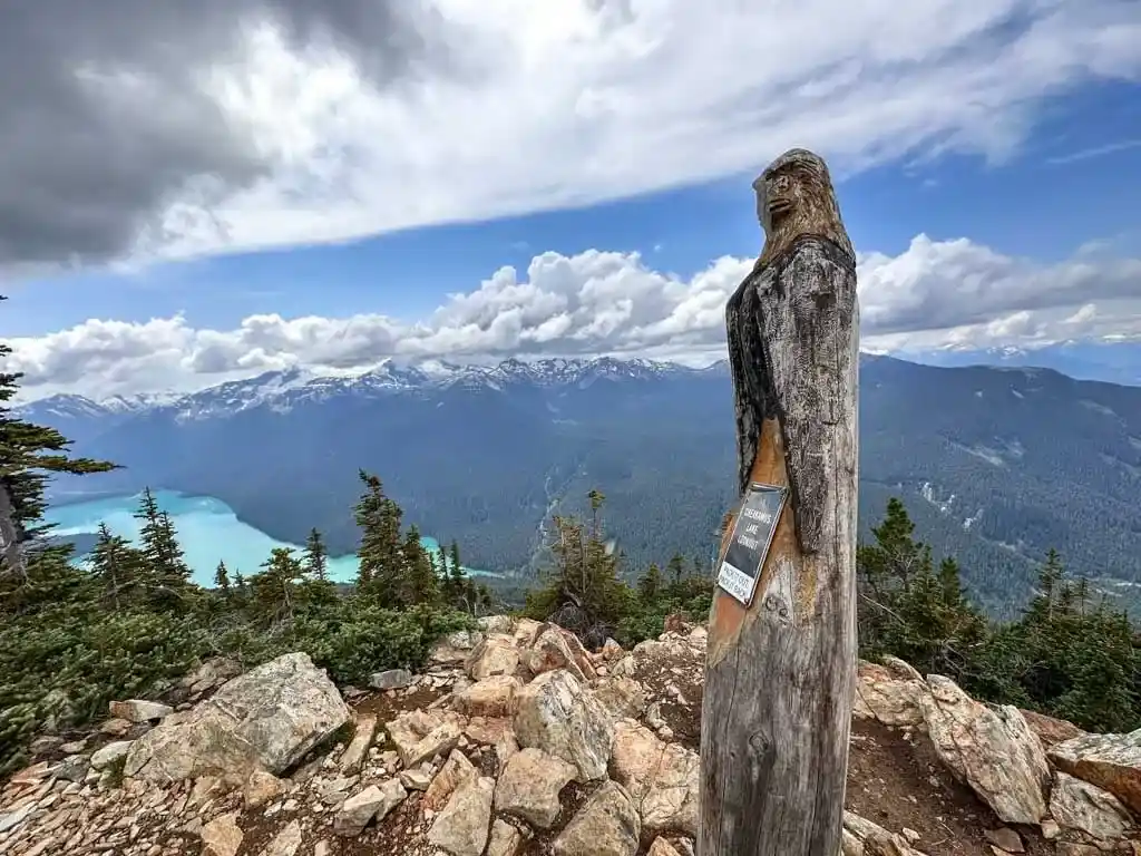Carved wood sign marking the Cheakamus Lake Lookout