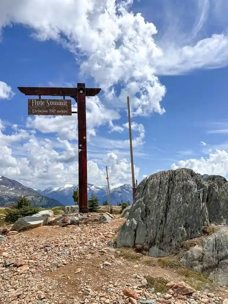 Sign at the top of Flute Summit in Whistler