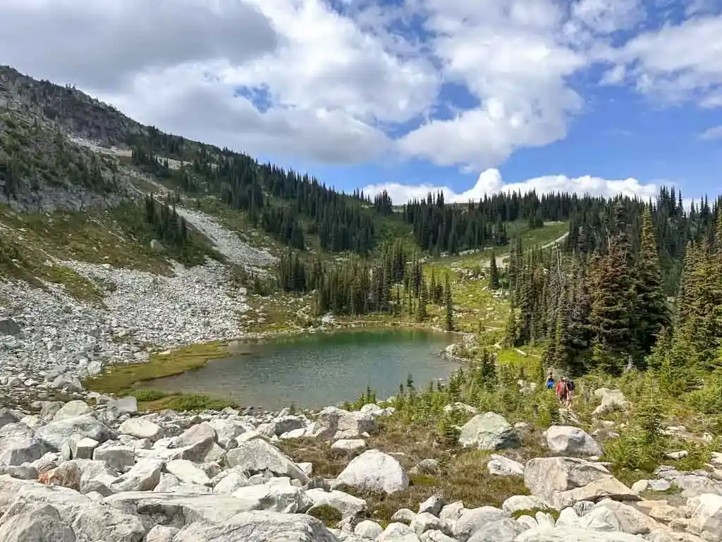 Hikers at Harmony Lake on Whistler Mountain