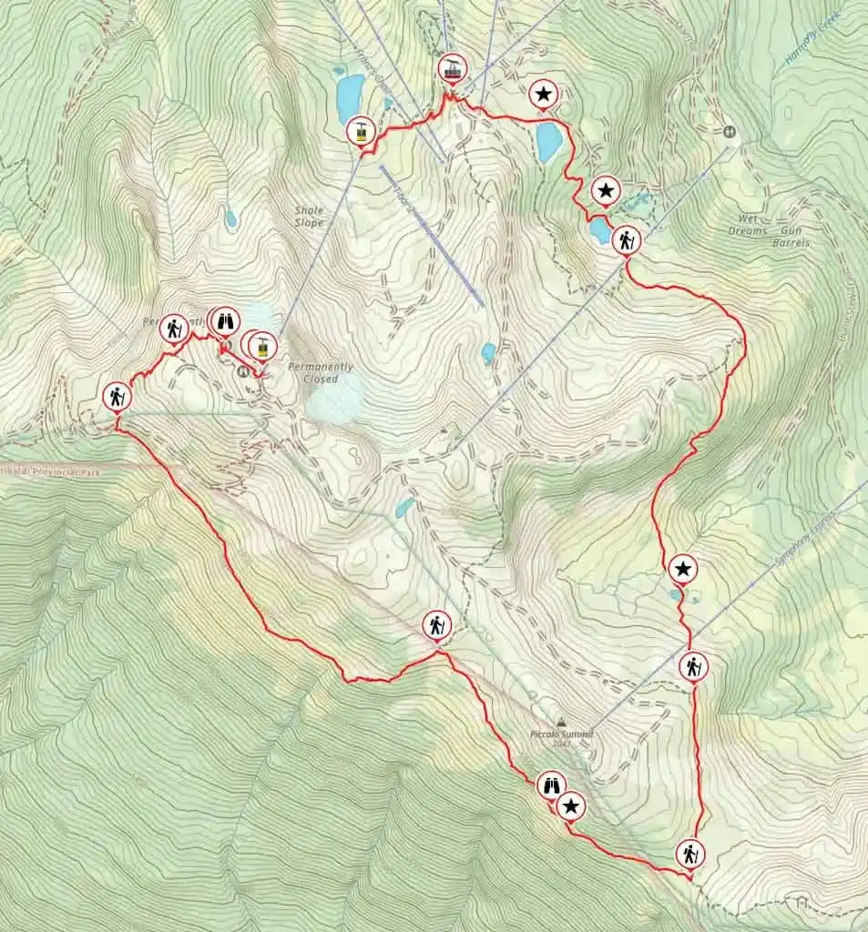 Map of the High Note Trail in Whistler from Gaia GPS.