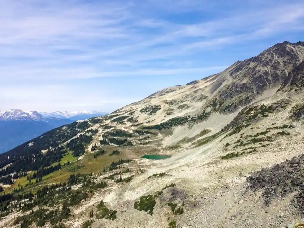 Looking down to Blackcomb Lake from Decker Viewpoint on Blackcomb Peak
