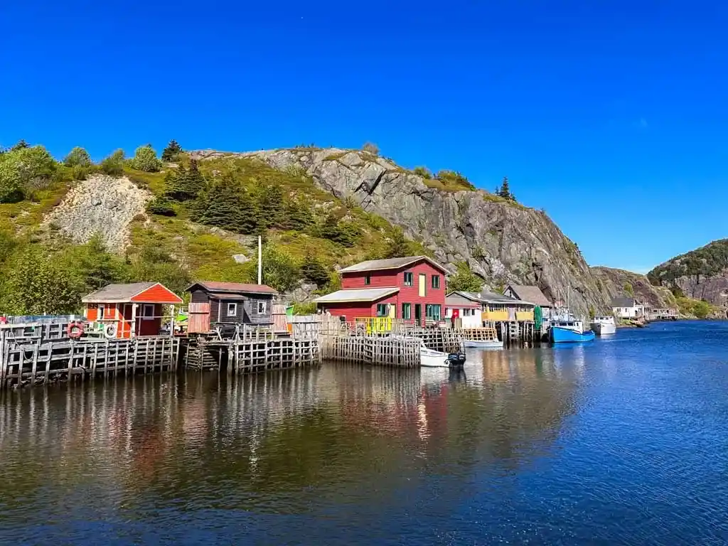 Fishing shacks along steep cliffs at Quidi Vidi in St. John's Newfoundland