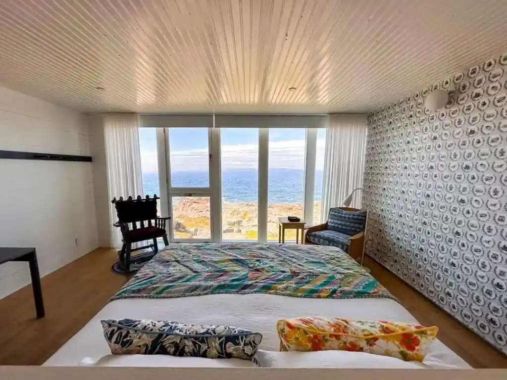 The inside of a hotel room at the Fogo Island Inn.