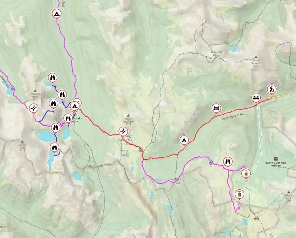 Map of trails around Egypt Lake in Banff National Park