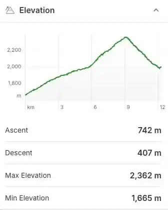 Elevation profile for the Healy Creek Trail to Egypt Lake.