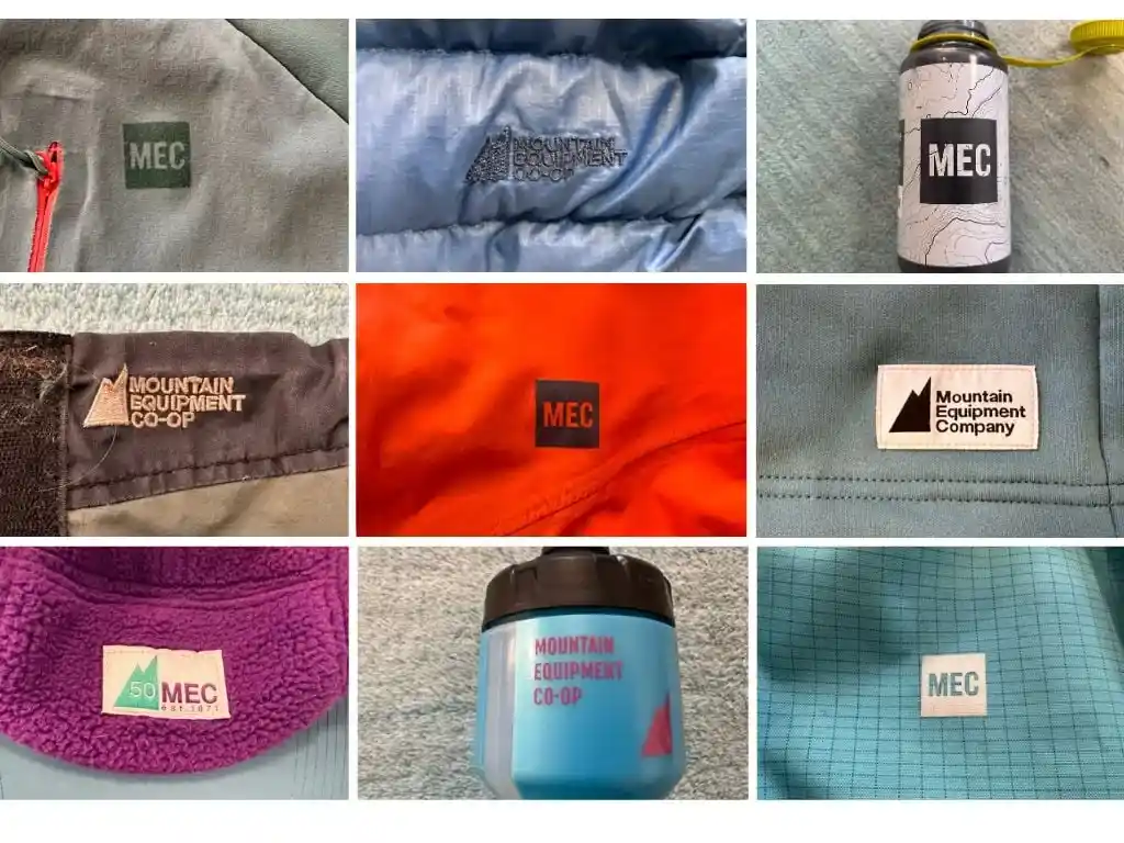 A grid of nine images. Each one is a close-up of the MEC logo through the years.