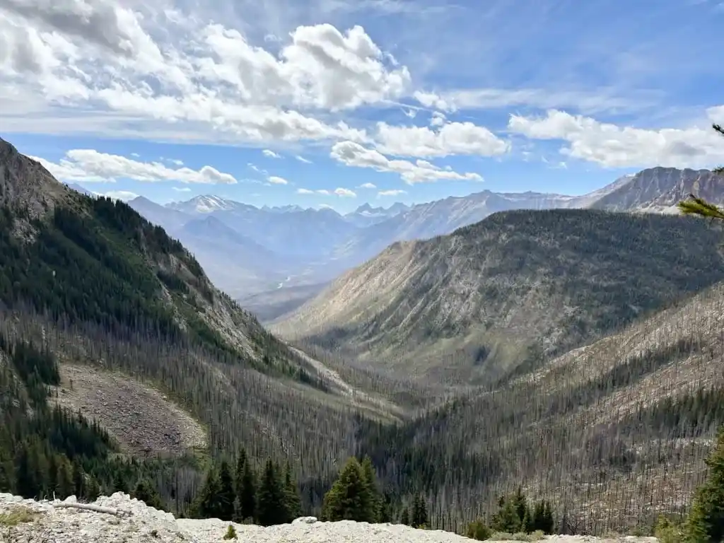 Looking down the Simpson Valley from the Sunshine Meadows trails