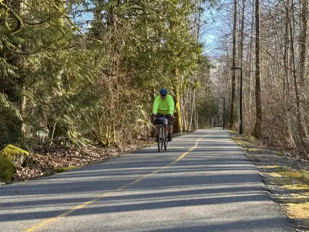 A cyclist on the Corridor Trail in Squamish