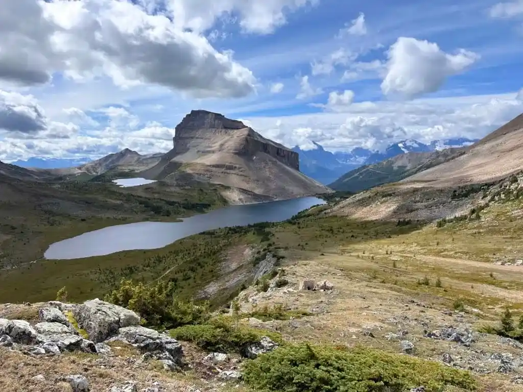 Looking down to Ptarmigan Lake from Packer's Pass.